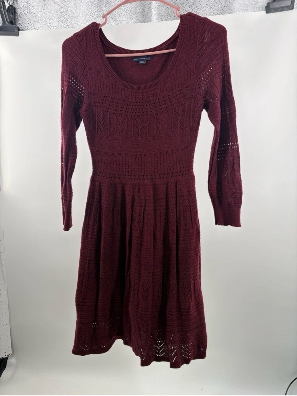 American Eagle Outfitters Burgundy Knit Long-Sleeve Dress